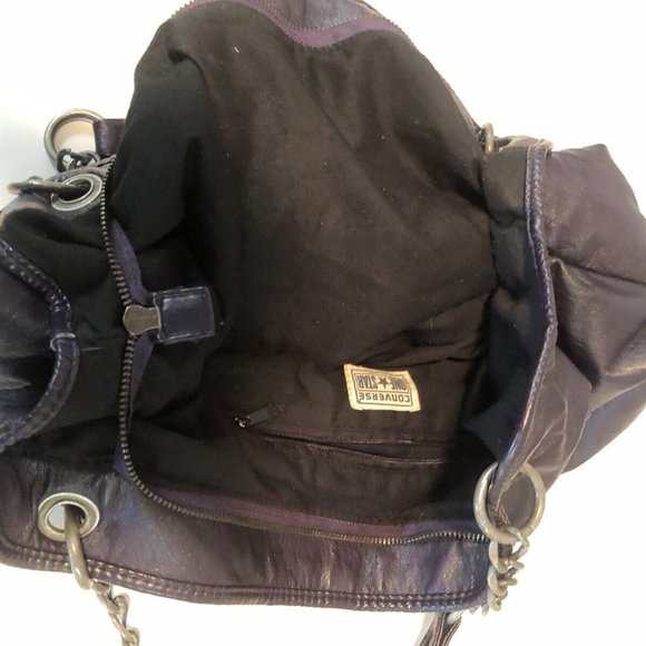 Converse One Star Faux Leather Distressed Purple Shoulder Satchel Tote Bag - Picture 5 of 5